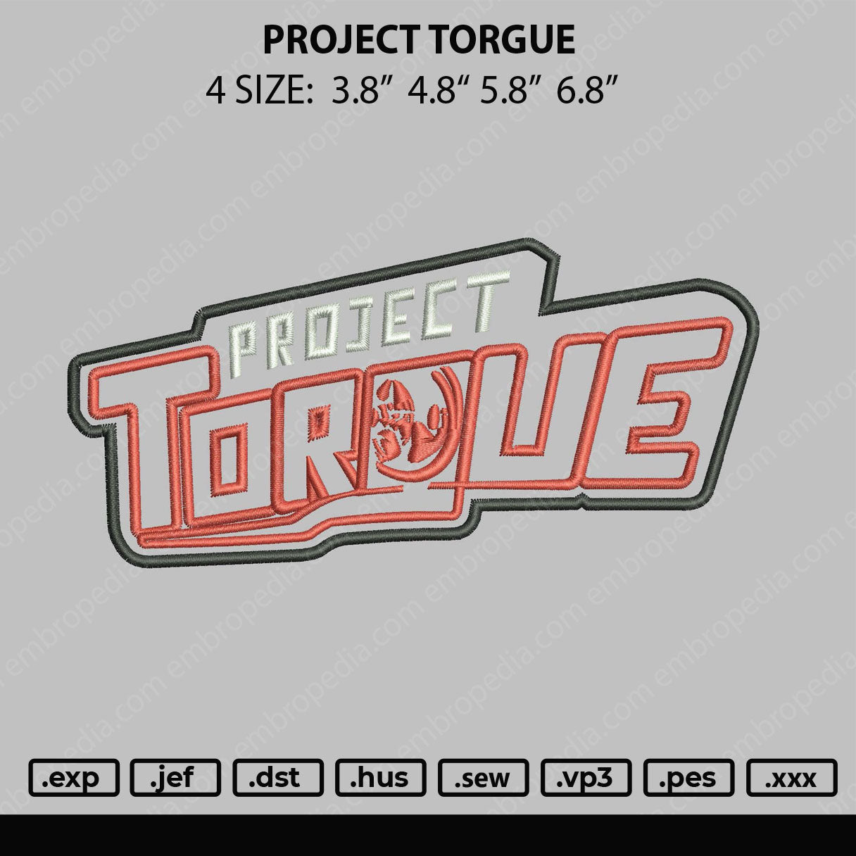 Project Torgue Embroidery File 4 size