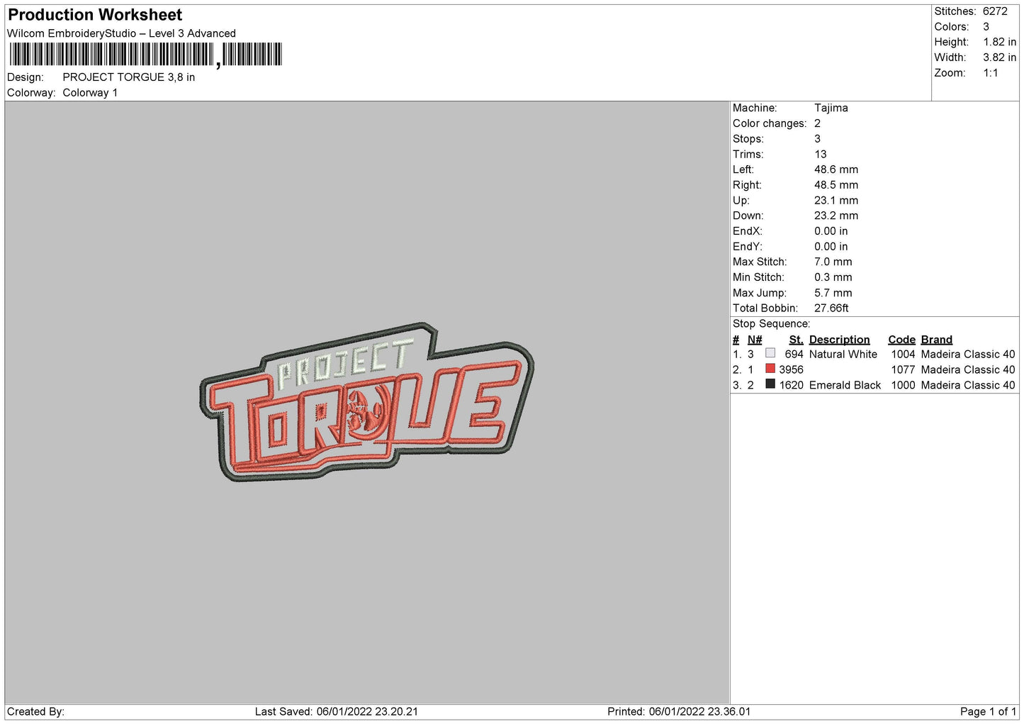 Project Torgue Embroidery File 4 size