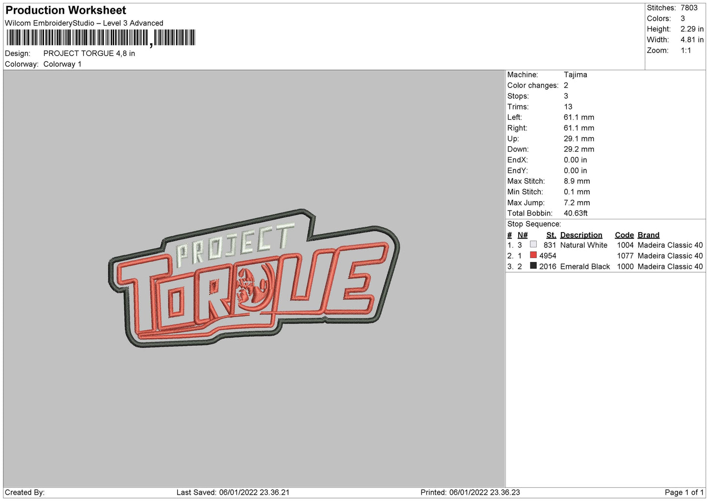 Project Torgue Embroidery File 4 size