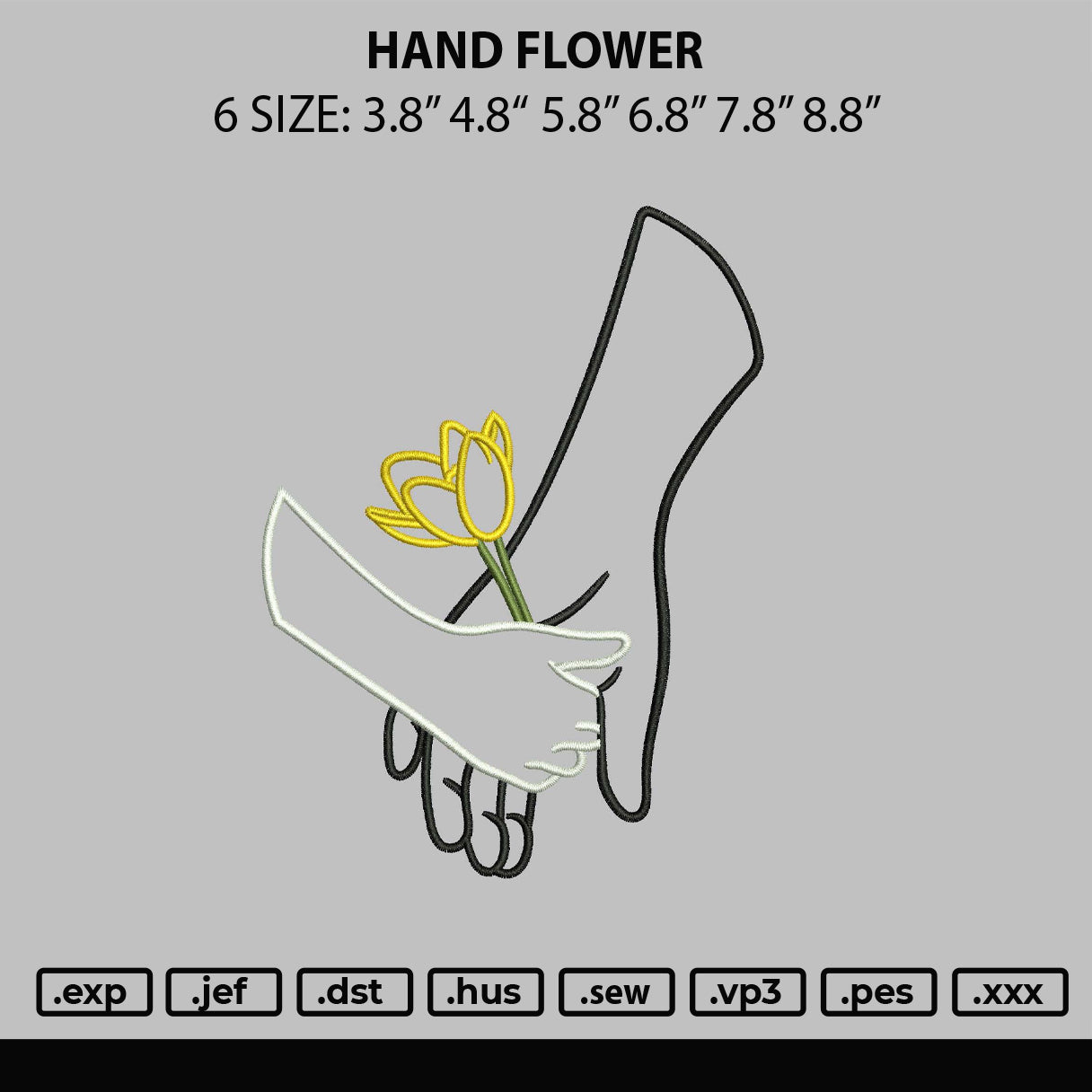 Hand Flower Embroidery File 6 sizes