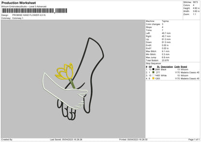 Hand Flower Embroidery File 6 sizes