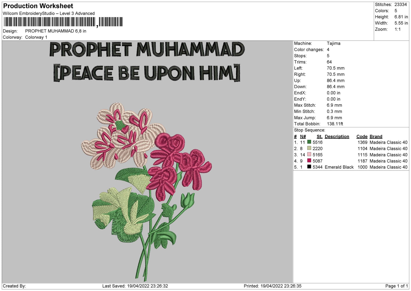 Prophet Muhammad Embroidery File 4 size