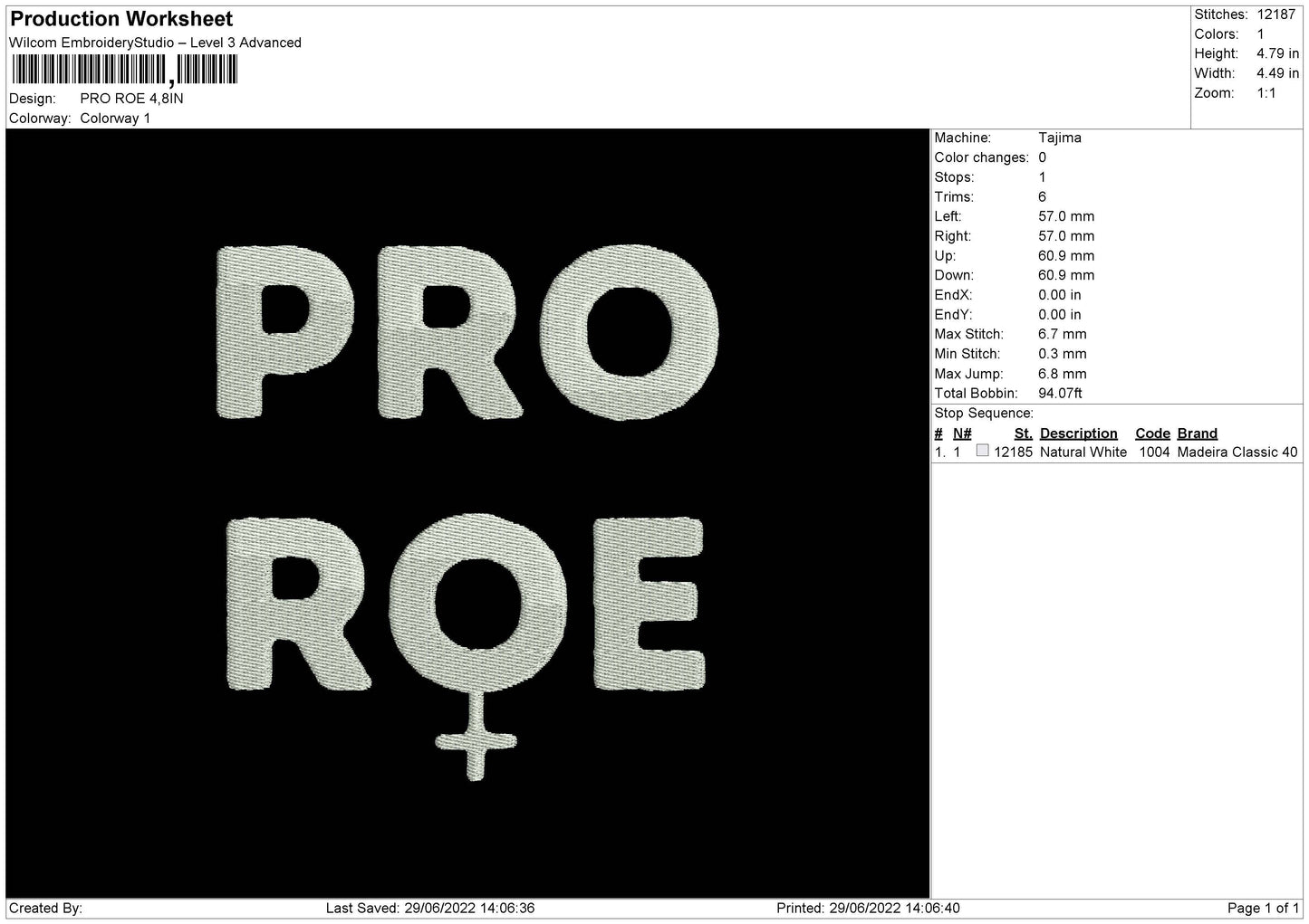 Pro Roe Embroidery File 4 sizes