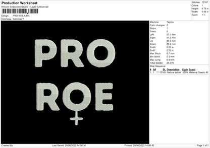 Pro Roe Embroidery File 4 sizes