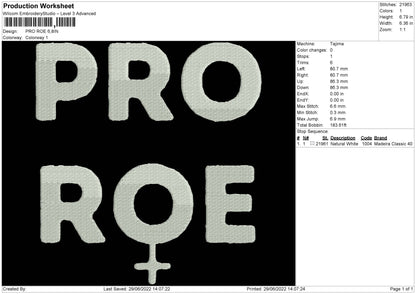 Pro Roe Embroidery File 4 sizes