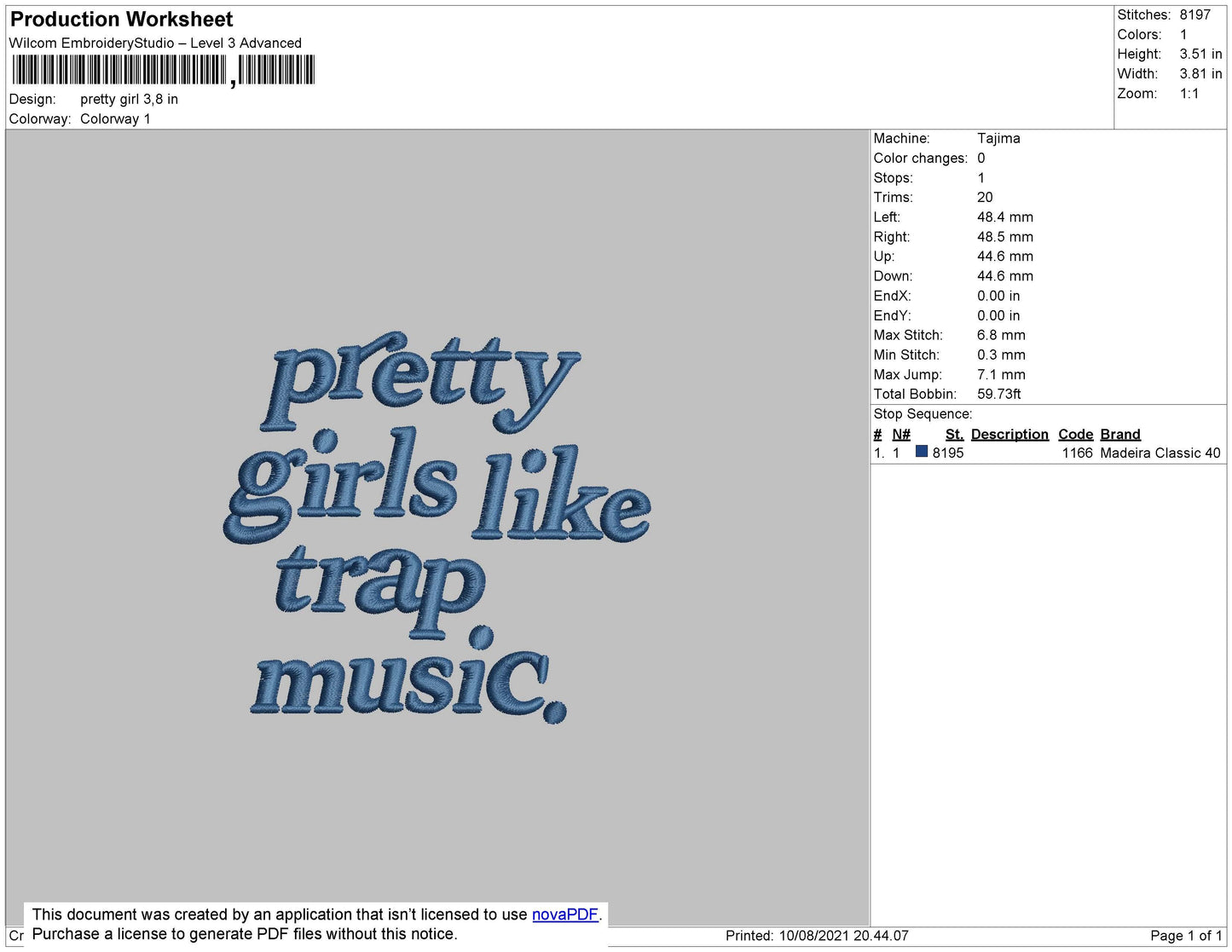 Pretty Girl Text Embroidery File 4 size