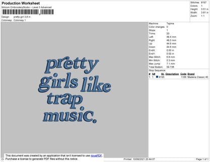 Pretty Girl Text Embroidery File 4 size
