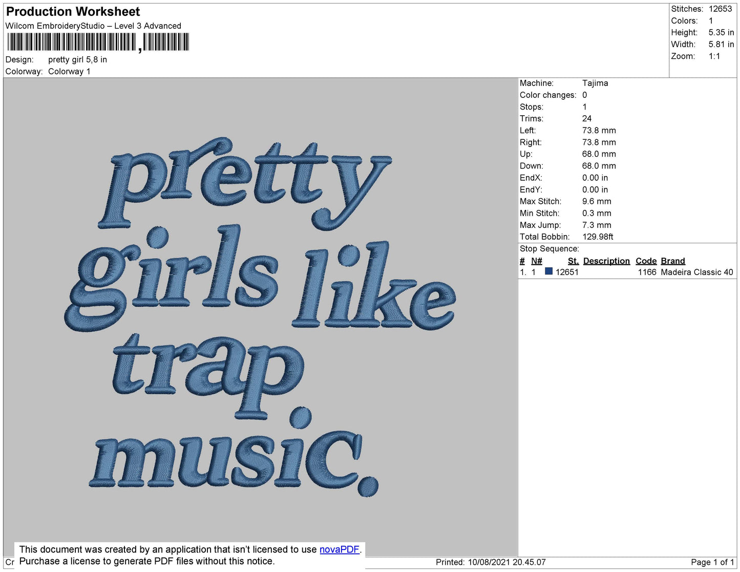 Pretty Girl Text Embroidery File 4 size