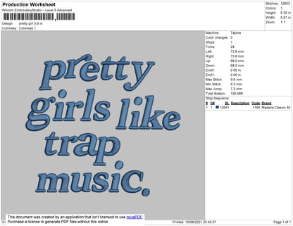 Pretty Girl Text Embroidery File 4 size