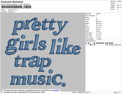 Pretty Girl Text Embroidery File 4 size
