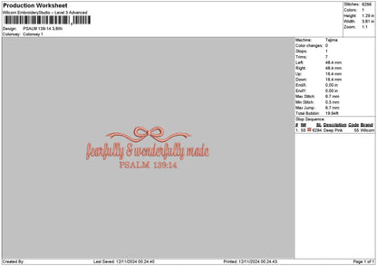 Psalmtext Embroidery File 6 sizes