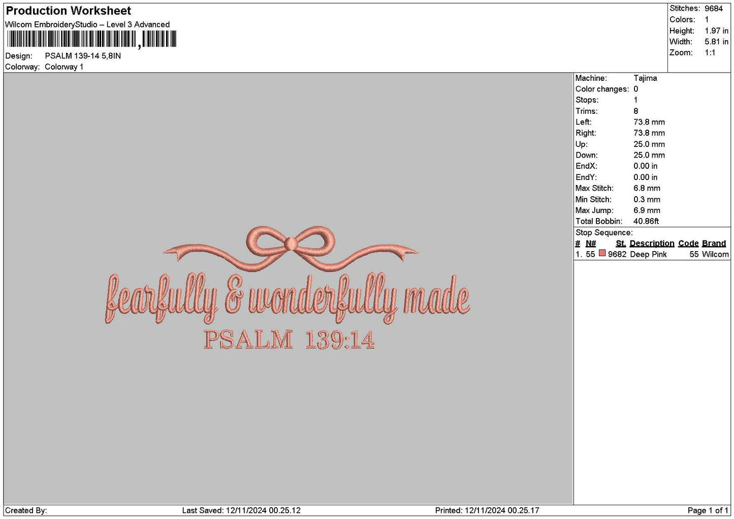 Psalmtext Embroidery File 6 sizes