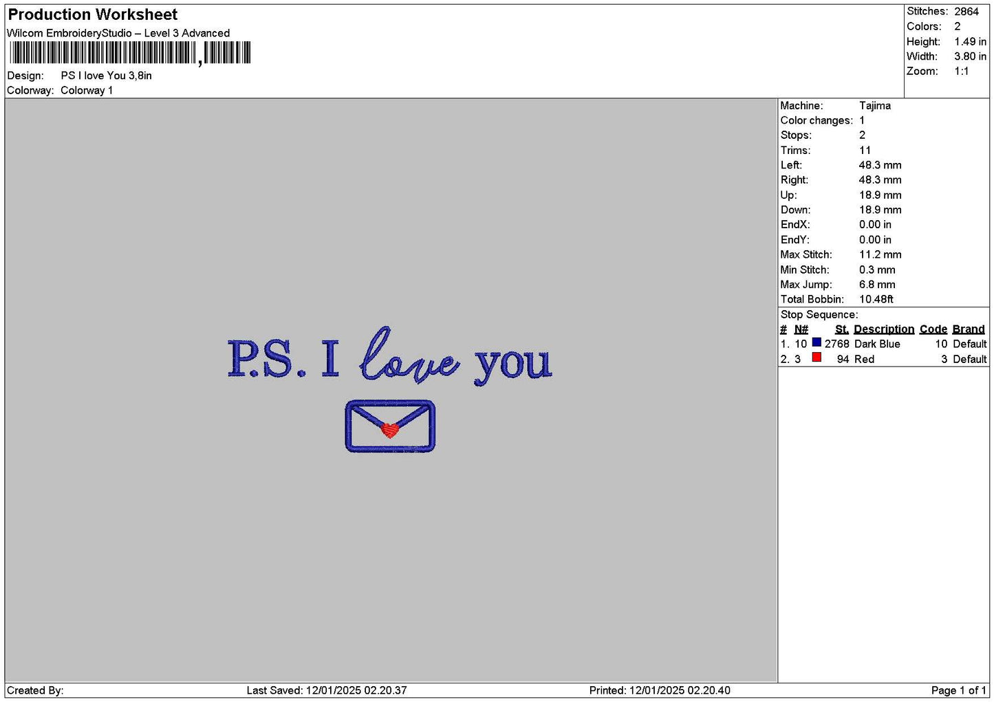 Loveyoutext 1201 Embroidery File 6 sizes