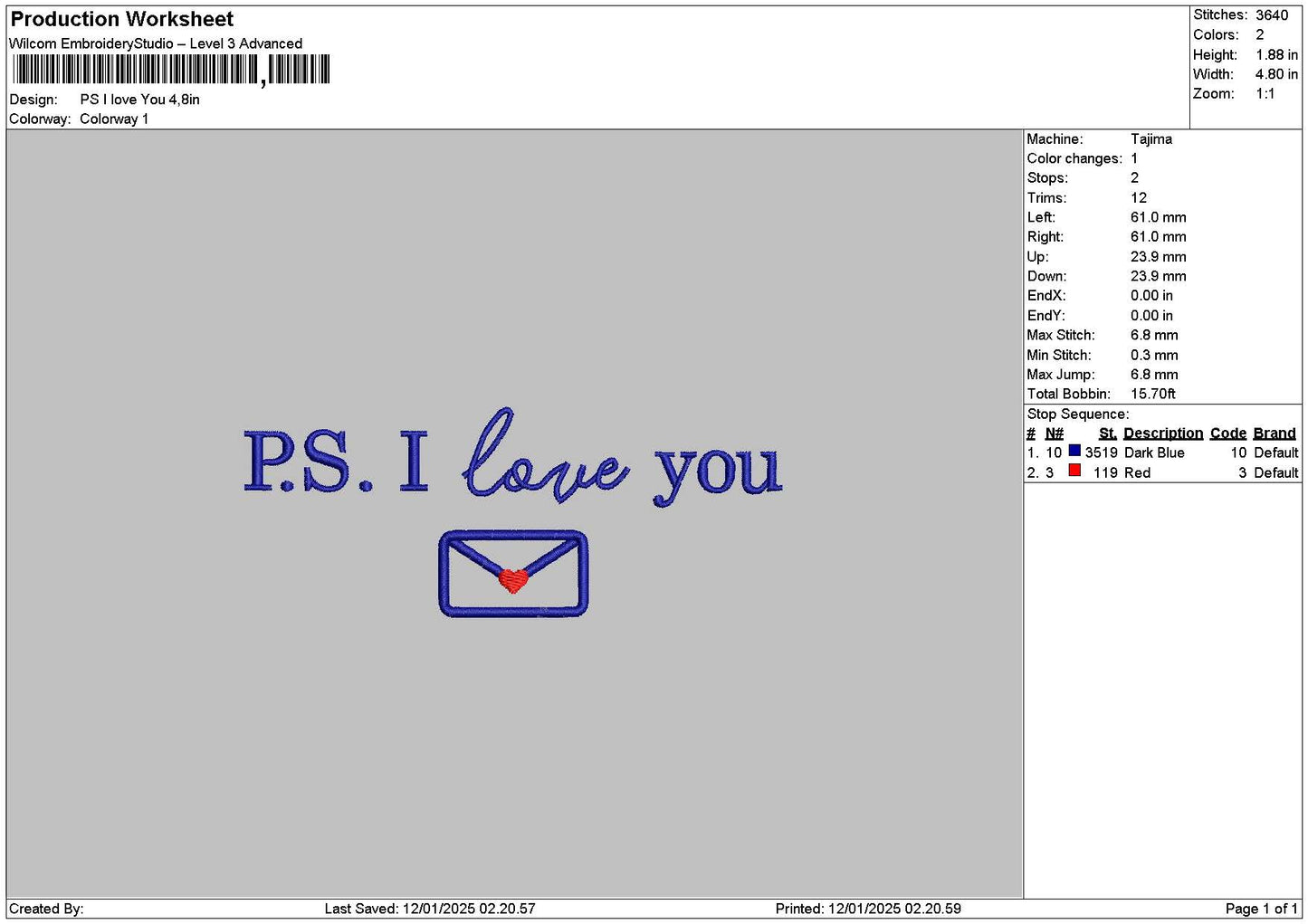 Loveyoutext 1201 Embroidery File 6 sizes