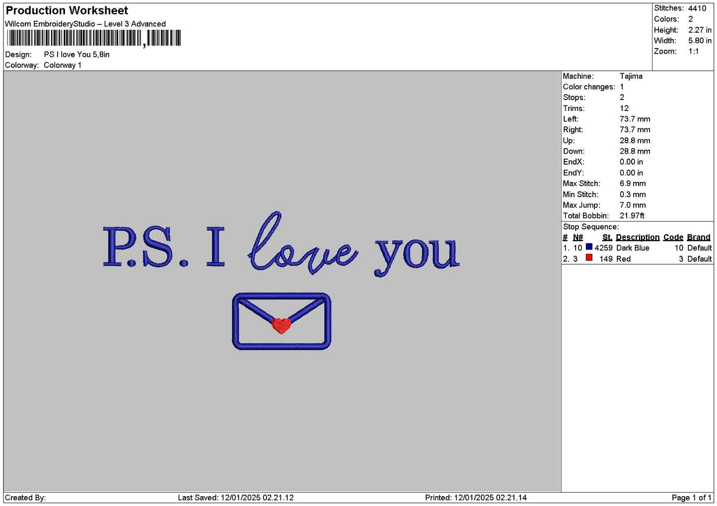 Loveyoutext 1201 Embroidery File 6 sizes