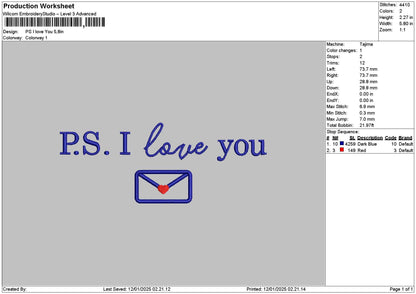 Loveyoutext 1201 Embroidery File 6 sizes