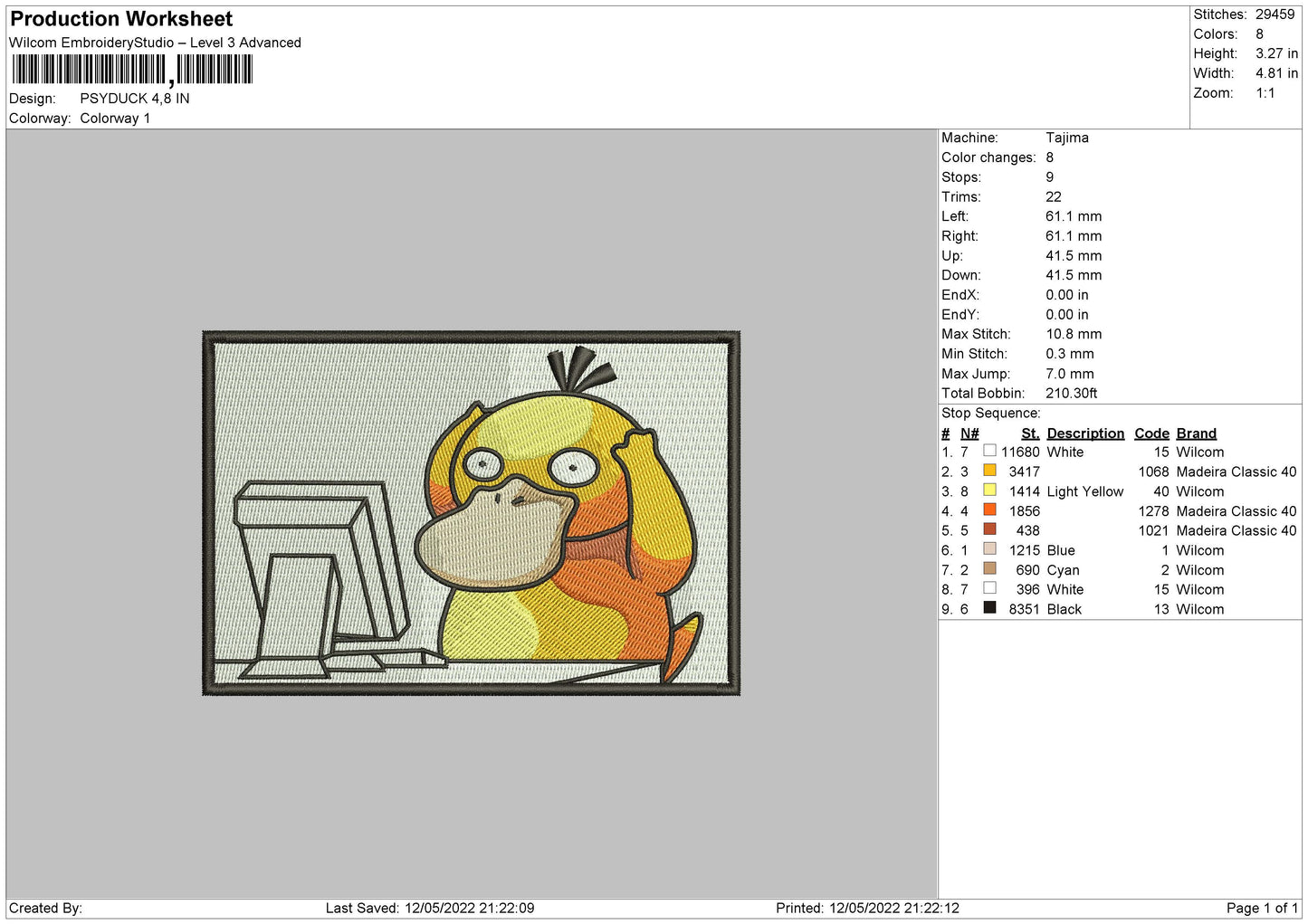 Psyduck Embroidery File 4 size