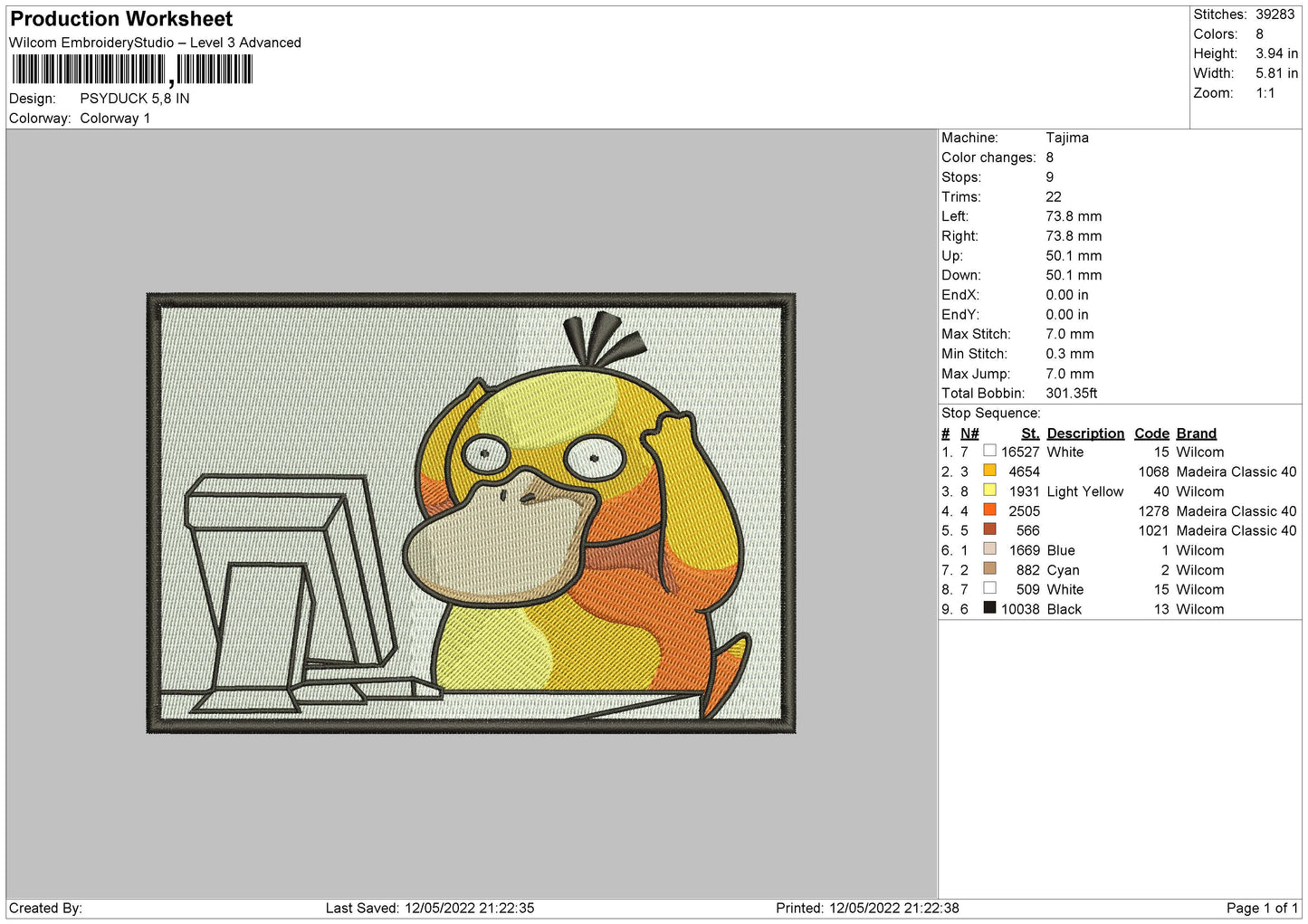 Psyduck Embroidery File 4 size