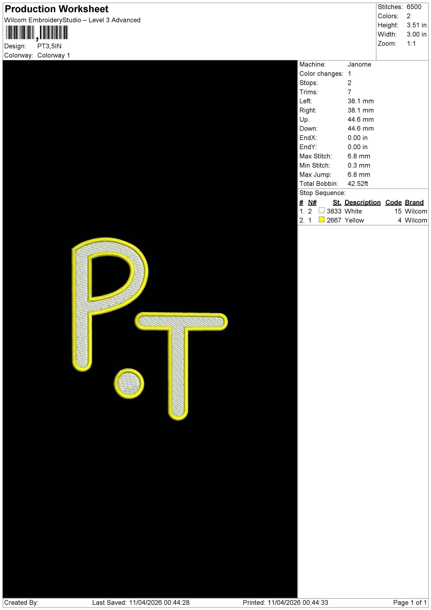 PT Embroidery File 6 sizes