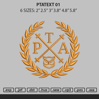 Ptatext 01 Embroidery File 6 sizes