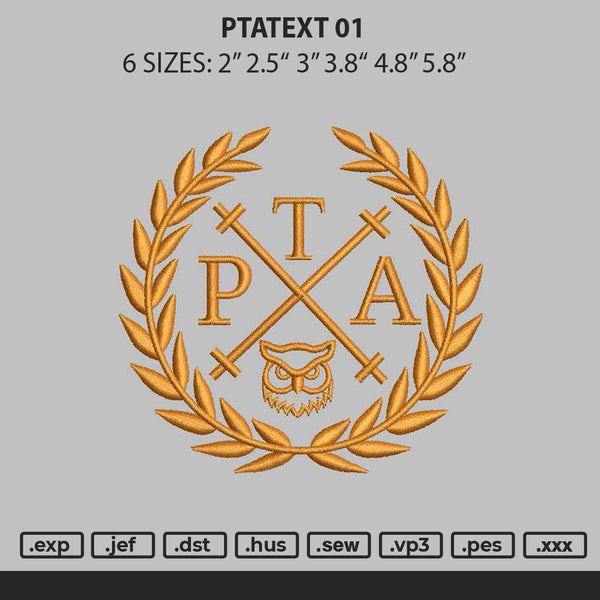 Ptatext 01 Embroidery File 6 sizes