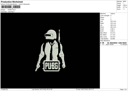 Pubg Embroidery File 4 sizes