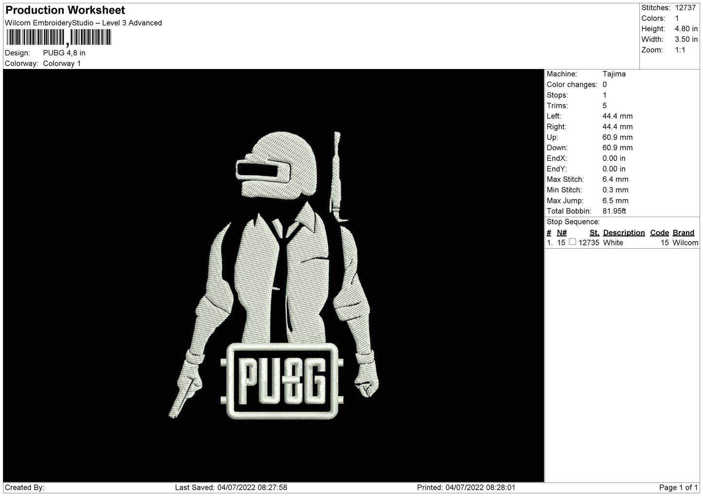 Pubg Embroidery File 4 sizes