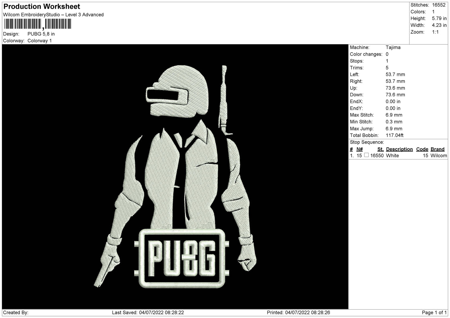 Pubg Embroidery File 4 sizes