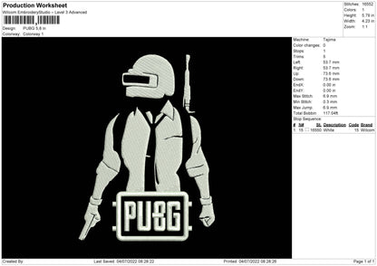 Pubg Embroidery File 4 sizes