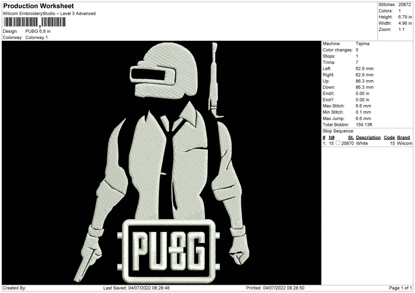 Pubg Embroidery File 4 sizes