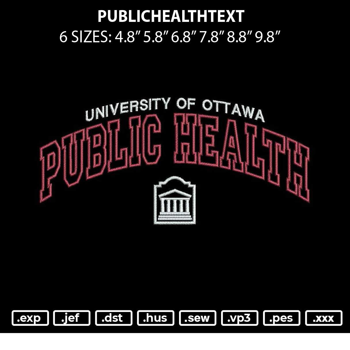 Publichealthtext V3 Embroidery File 6 sizes