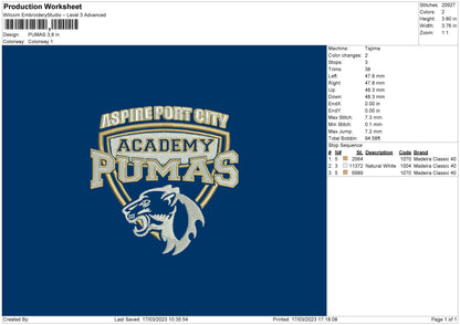 Academy P Embroidery File 6 sizes