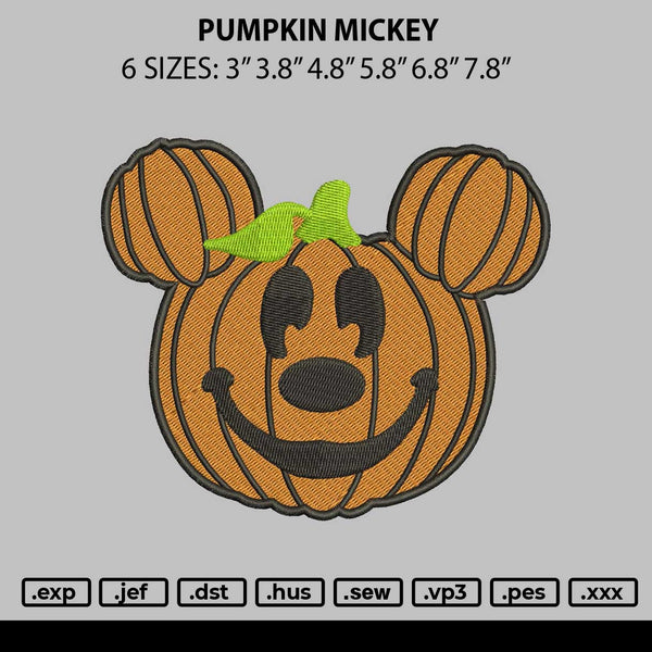 Pumpkin Mickey Embroidery File 6 sizes