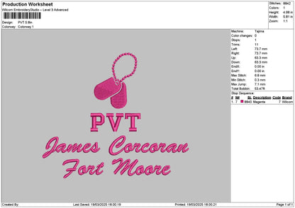 Pvt Embroidery File 6 sizes