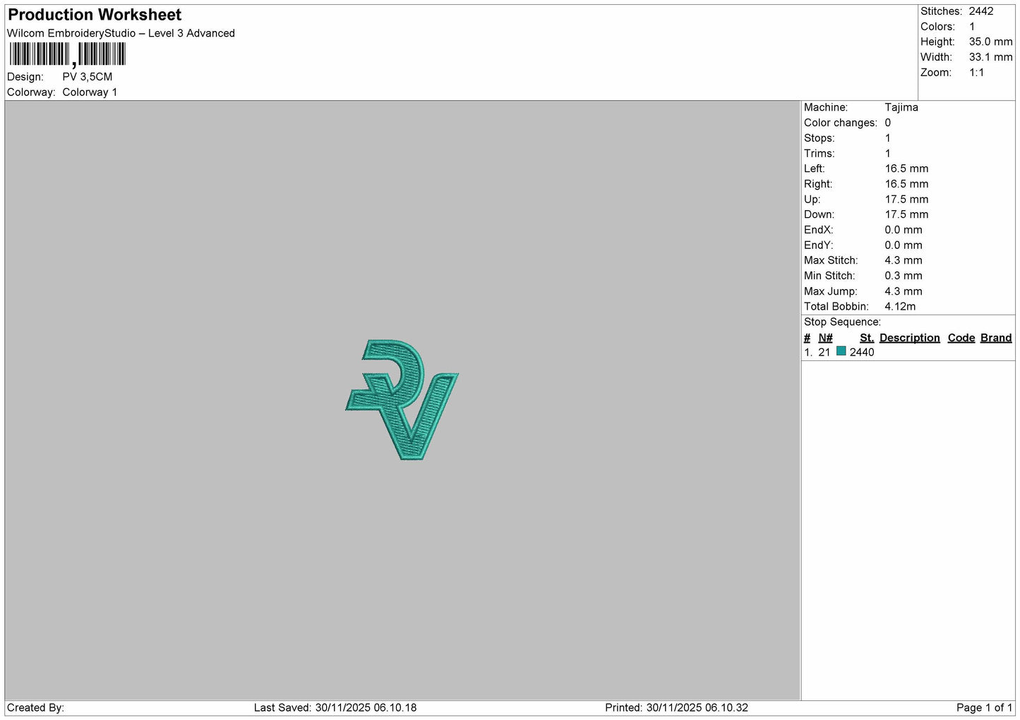 PV LOGO Embroidery File
