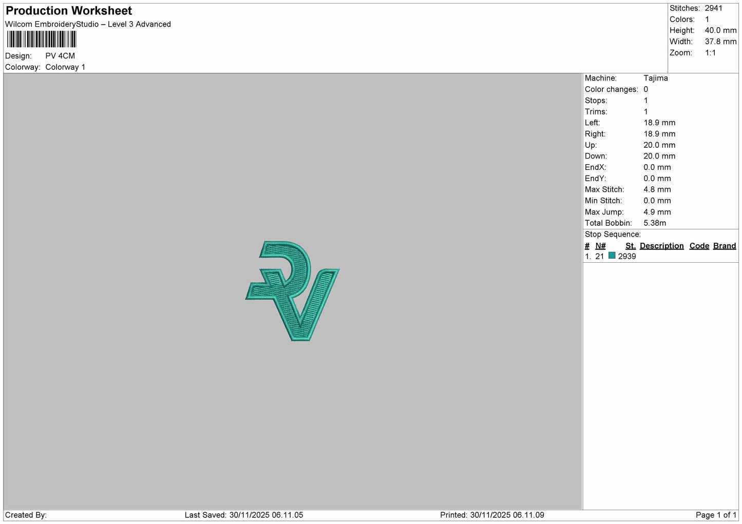 PV LOGO Embroidery File