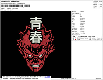 Power Of Youth Embroidery File 4 size