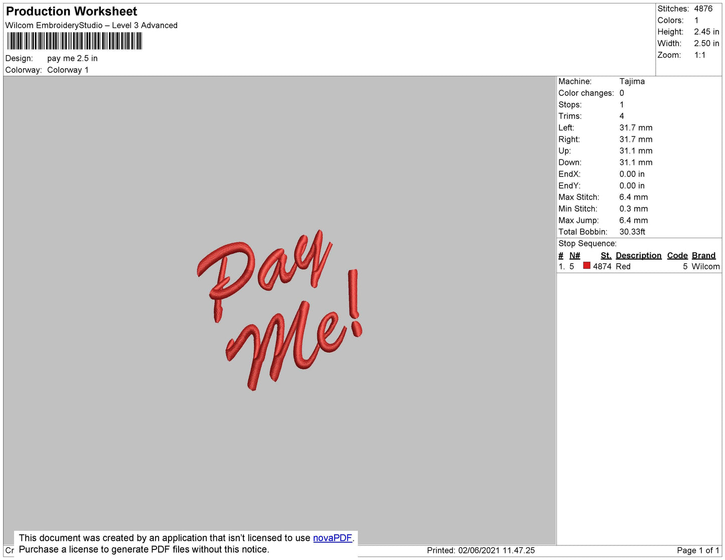 Pay Me Text Embroidery File 4 size