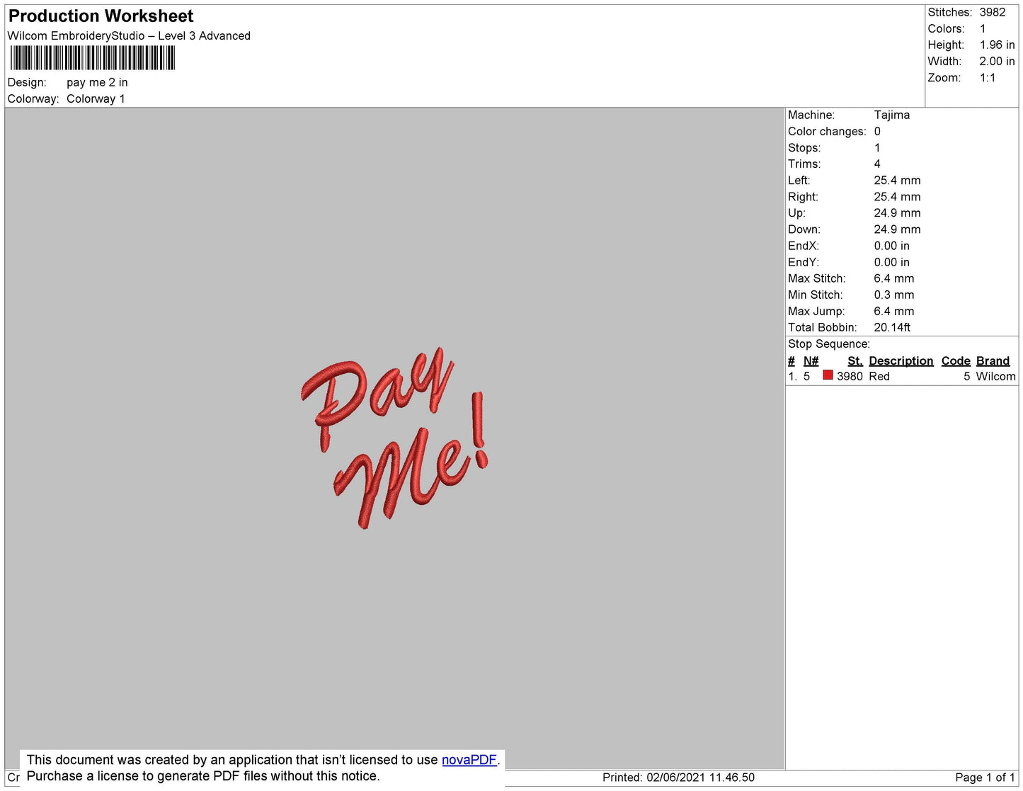 Pay Me Text Embroidery File 4 size