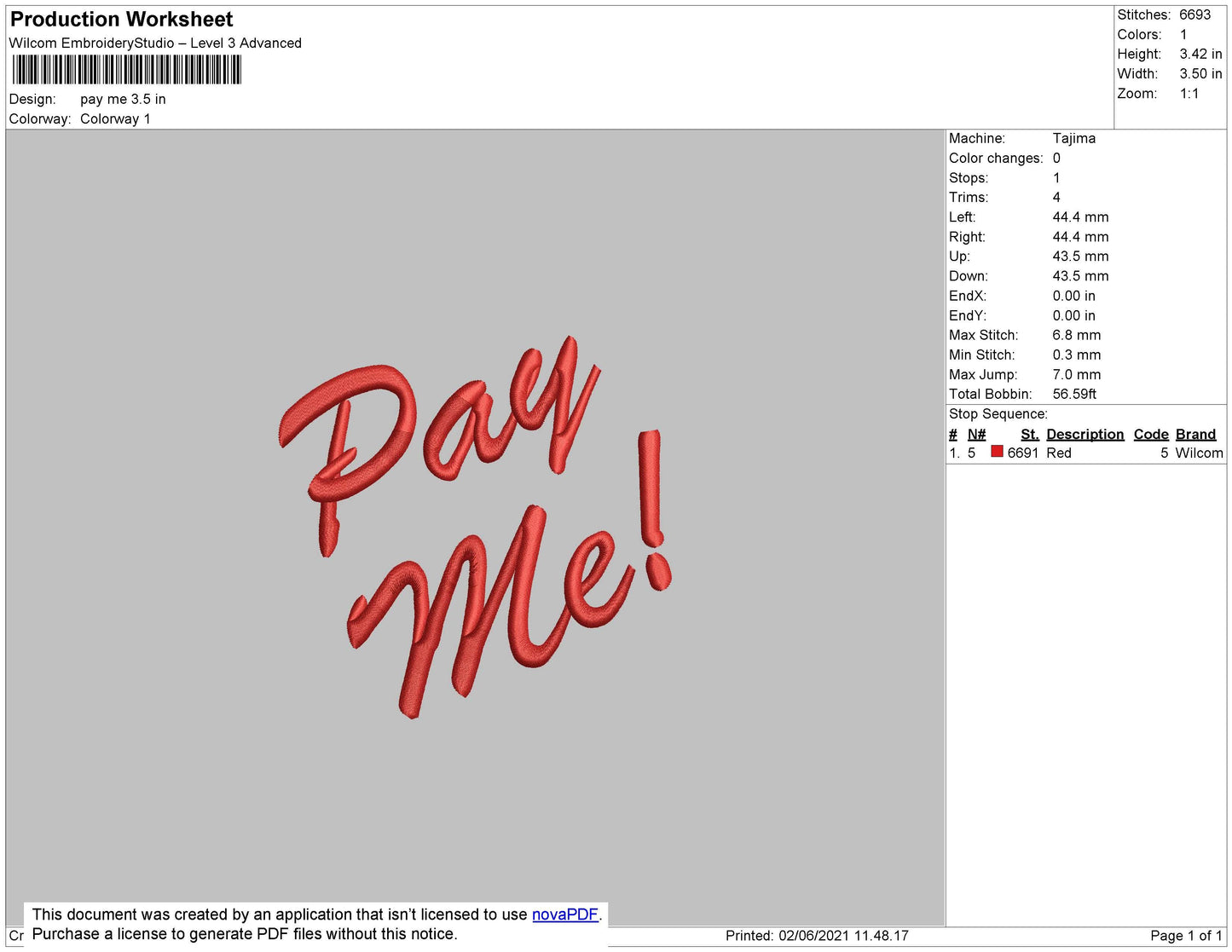 Pay Me Text Embroidery File 4 size