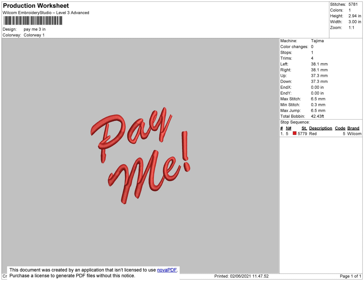 Pay Me Text Embroidery File 4 size
