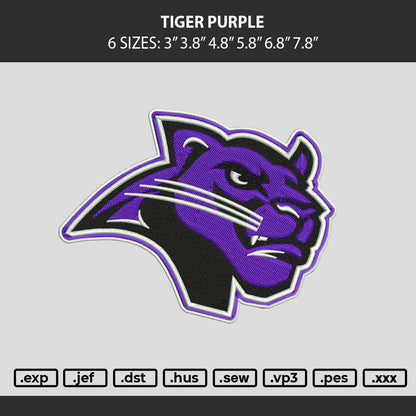 Tiger Purple Embroidery Machine Design File 6 sizes