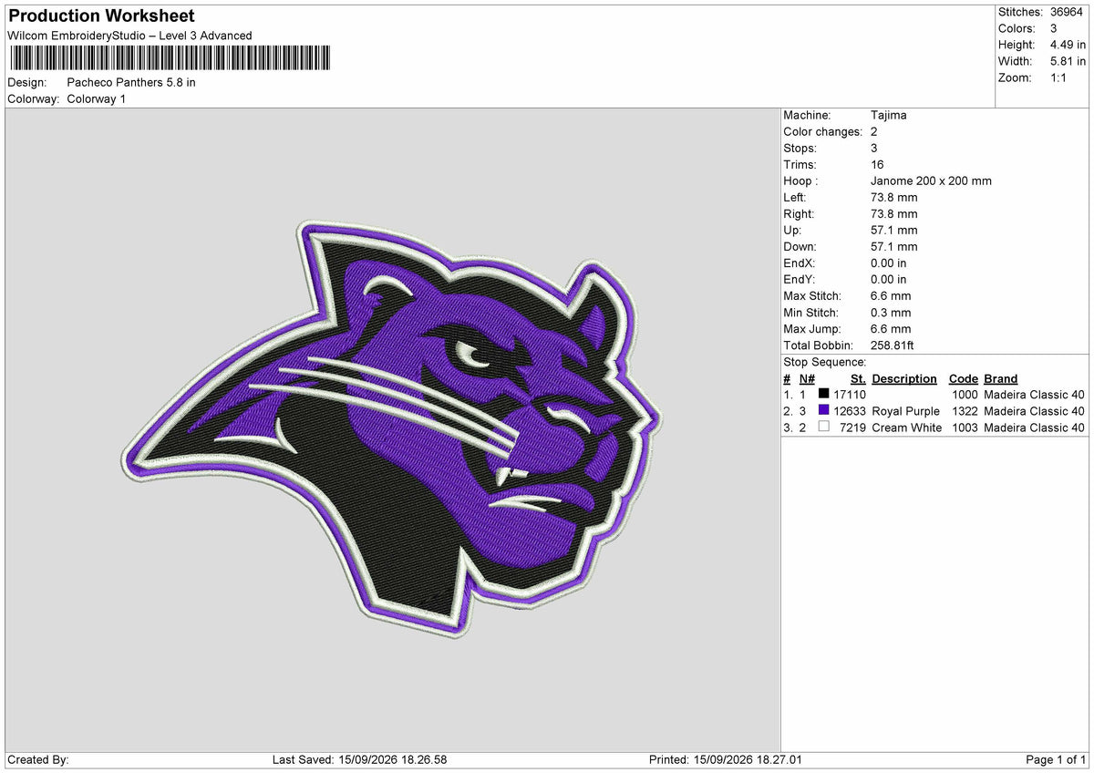 Tiger Purple Embroidery Machine Design File 6 sizes