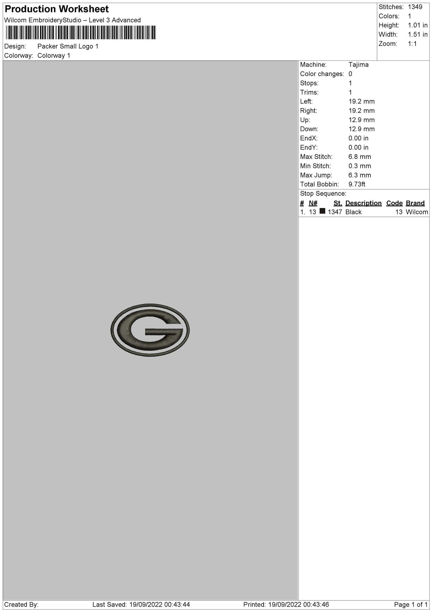 Packer Small Logo Embroidery File 5 sizes