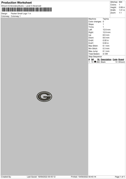 Packer Small Logo Embroidery File 5 sizes