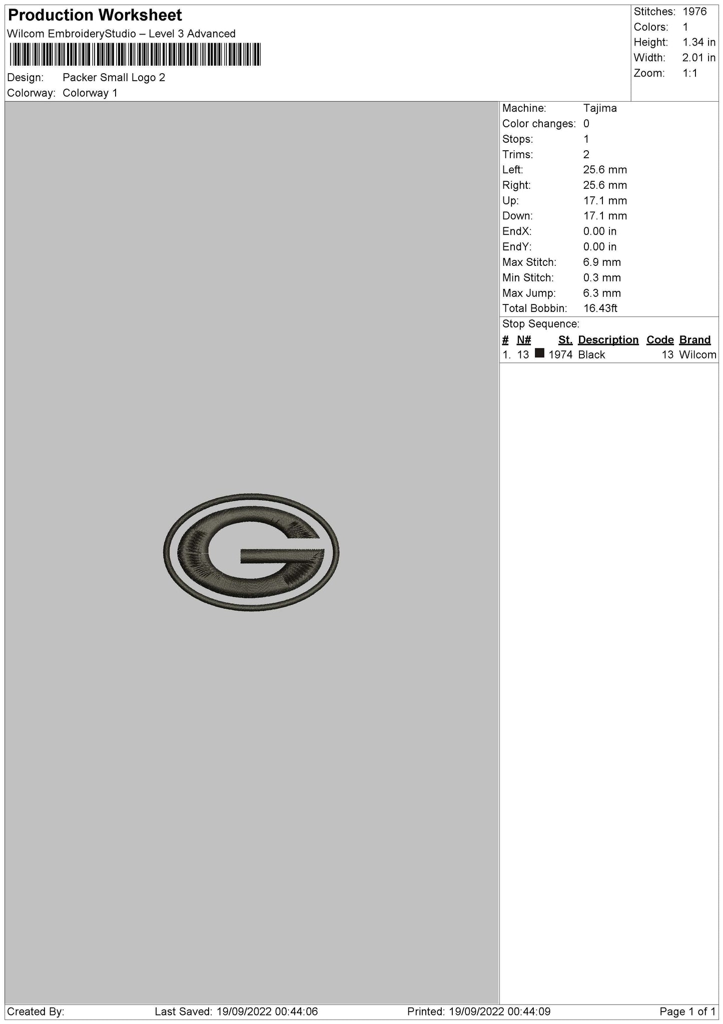 Packer Small Logo Embroidery File 5 sizes