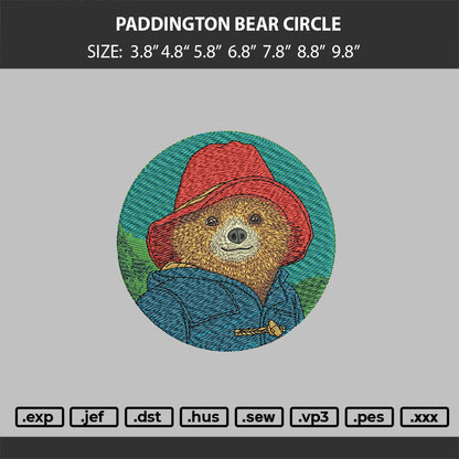 Paddington Bear Circle Embroidery Machine Design File 6 sizes