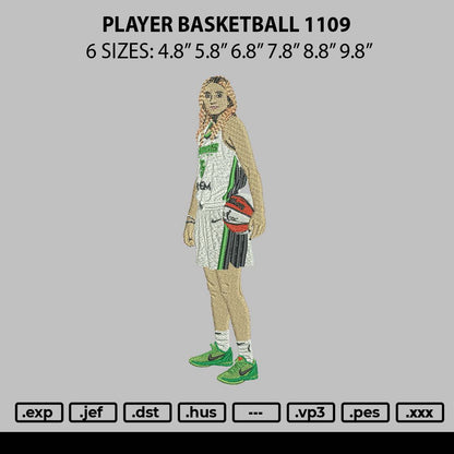 Player Basketball 1109 Embroidery File 6 sizes