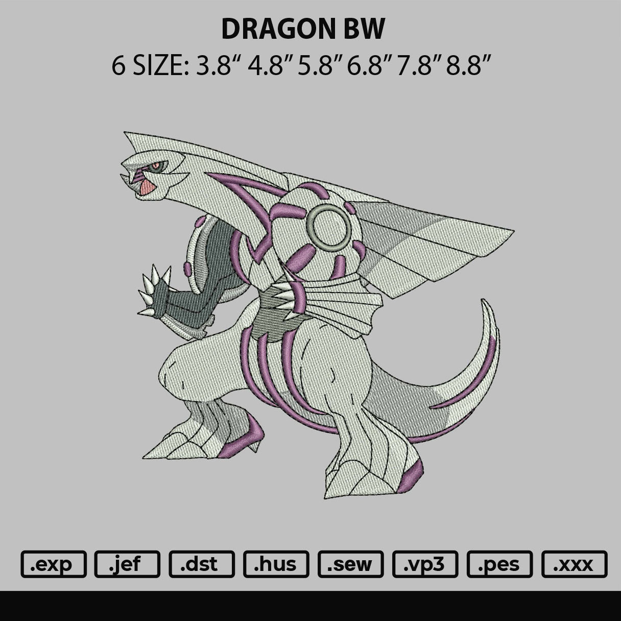 Dragon Bw Embroidery File 6 sizes
