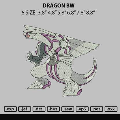 Dragon Bw Embroidery File 6 sizes